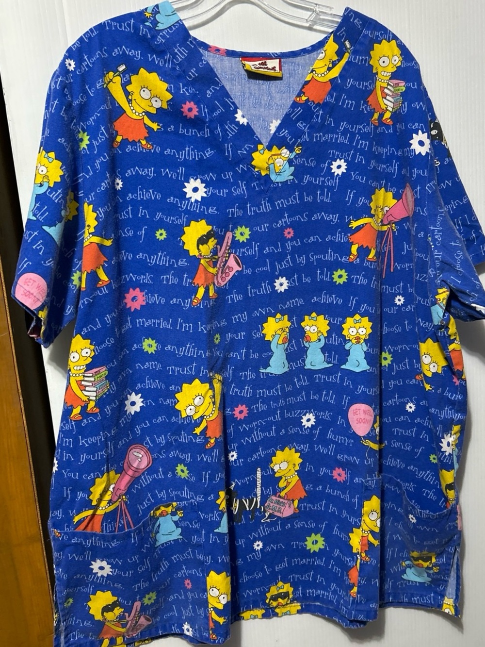 Blue Lisa Simpson Print V-Neck Tunic Top